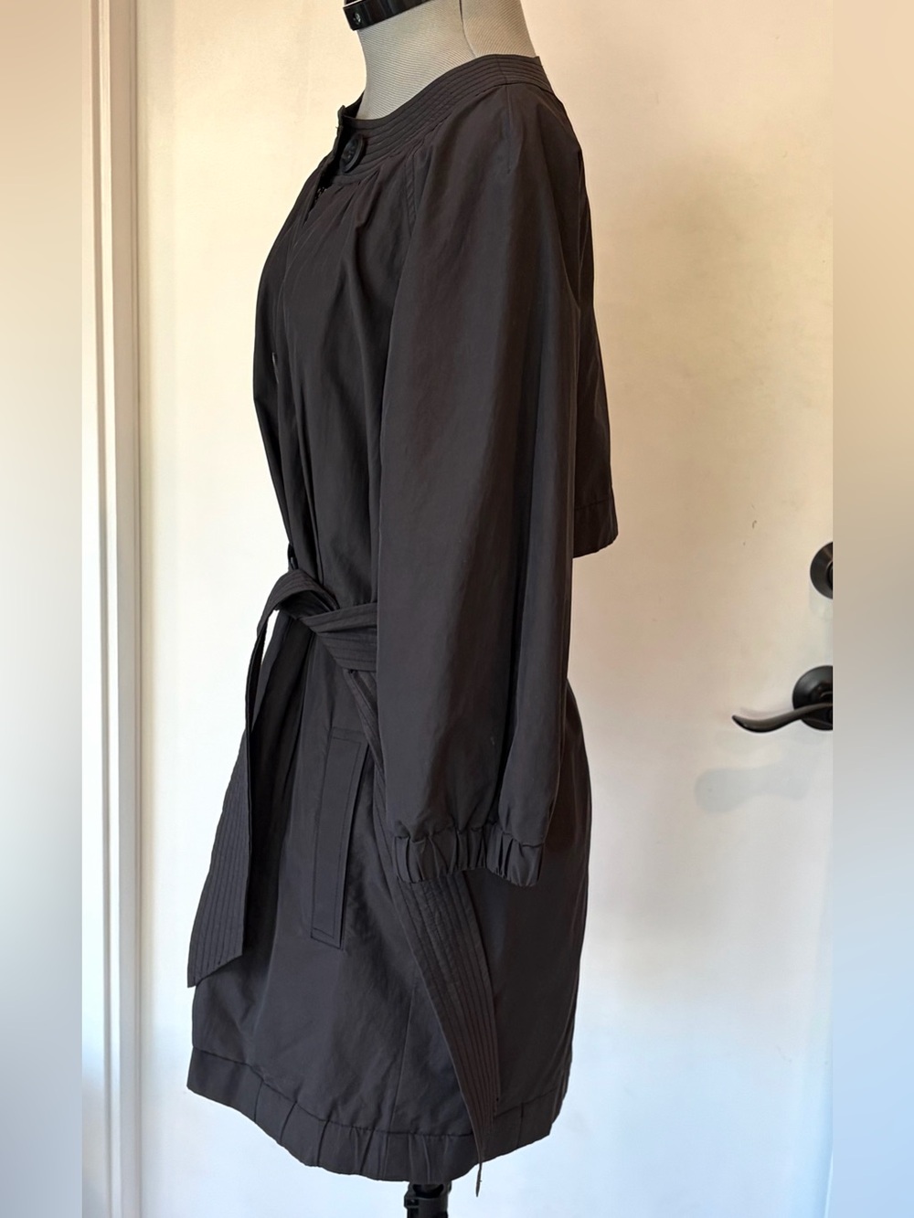 Vince Collarless Belted Trench, 3/4 sleeves, Cotton, dk grey, XS, GUC *button - Picture 4 of 16